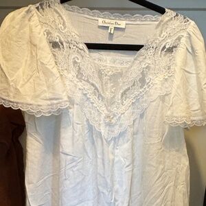 Christian Dior Cotton Nightgown Lace Detailing White Size S Vintage